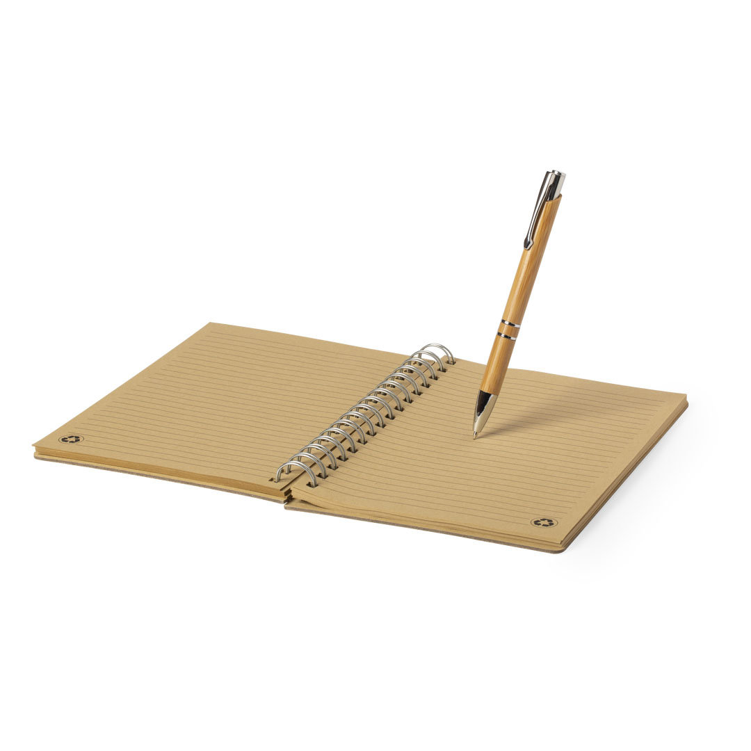 Set libreta y bolígrafo personalizado Hecan de bambú con anillas - Set de escritura personalizados - Regalo Promocional Personalizado - vista alternativa