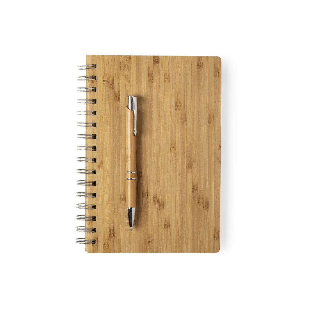 Set libreta y bolígrafo personalizado Hecan de bambú con anillas - Set de escritura personalizados - Regalo Promocional Personalizado - imagen 3