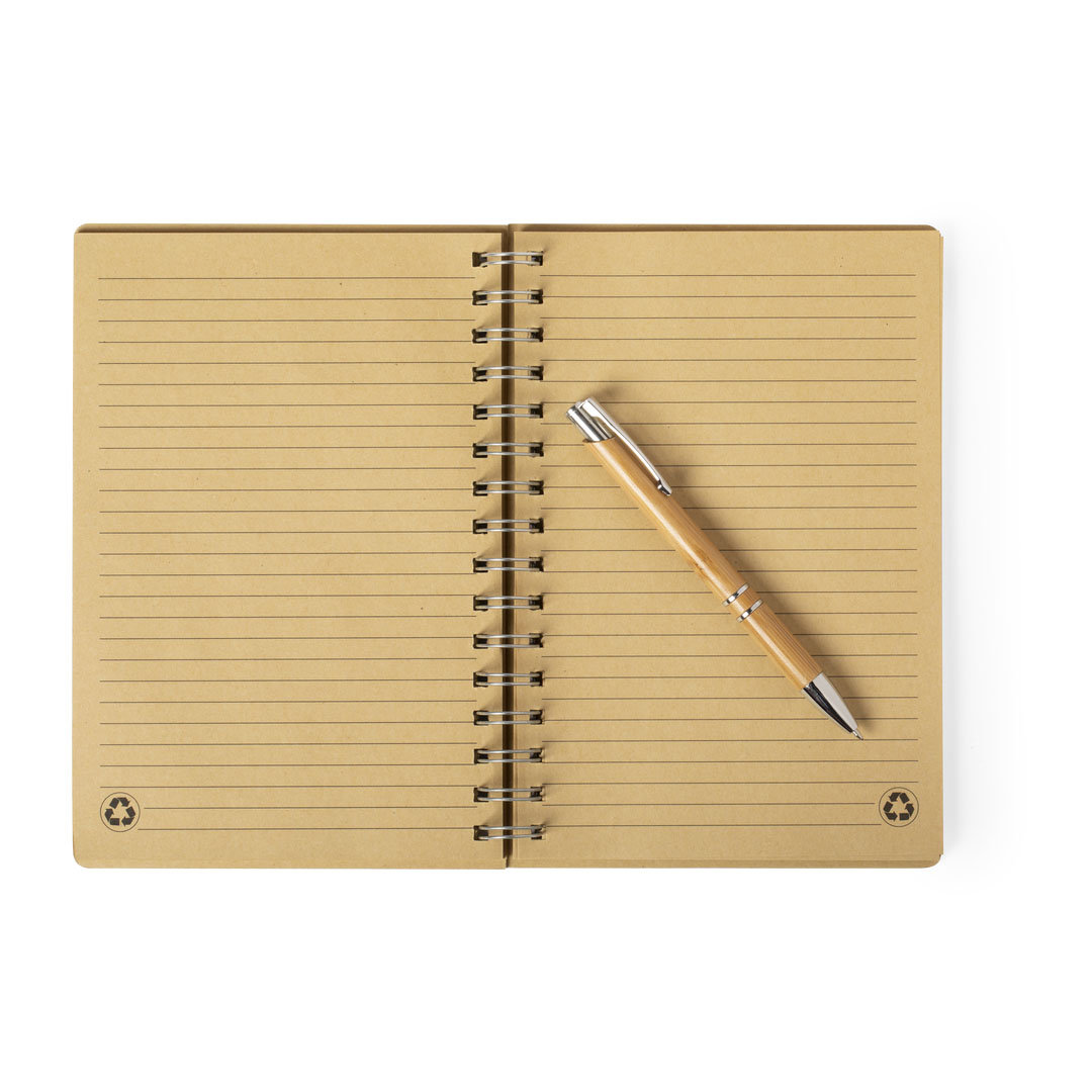 Set libreta y bolígrafo personalizado Hecan de bambú con anillas - Set de escritura personalizados - Regalo Promocional Personalizado - imagen 5