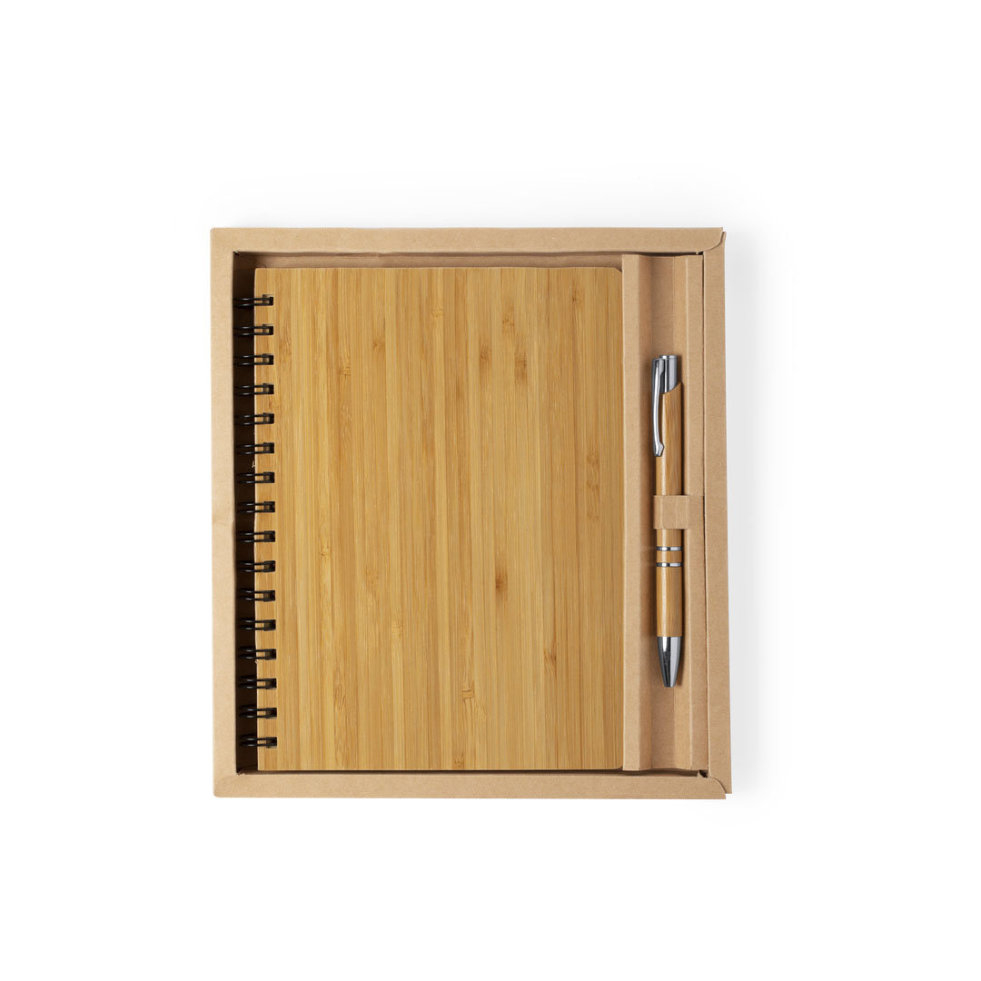 Set libreta y bolígrafo personalizado Hecan de bambú con anillas - Set de escritura personalizados - Regalo Promocional Personalizado - imagen 6