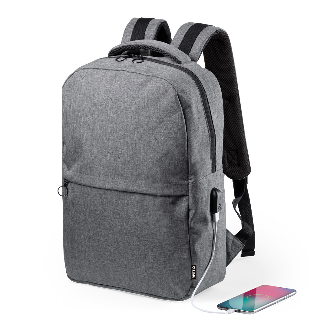 Mochila personalizada Konor de negocios de RPET 600D con USB