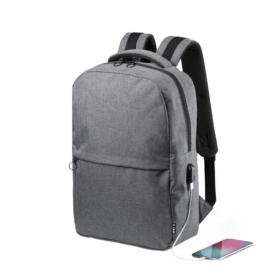 Mochila personalizada Konor de negocios de RPET 600D con USB - Mochilas personalizadas - Regalo Promocional Personalizado