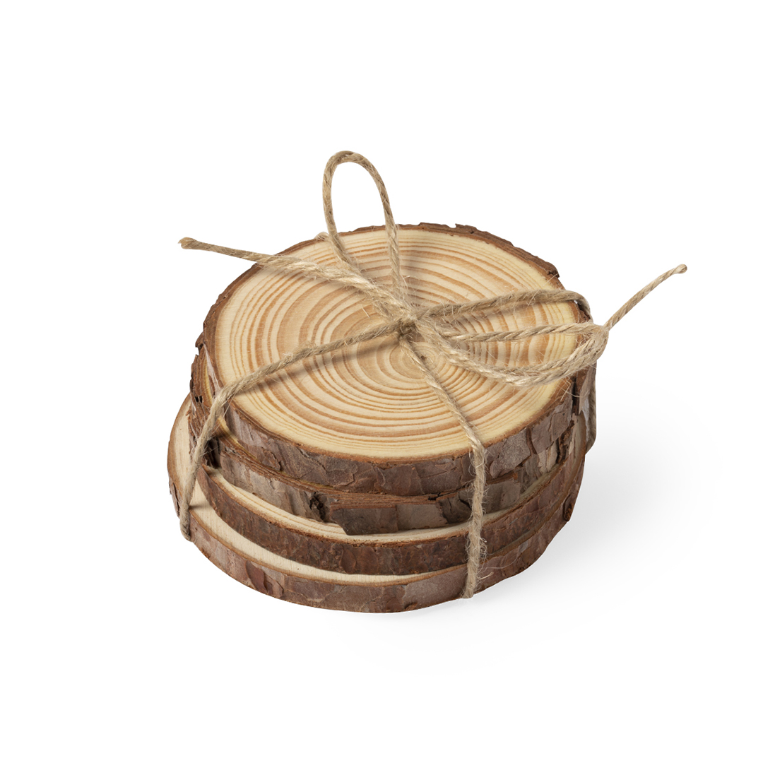 Set de posavasos personalizado Yantic de madera de pino natural con cuerda de yute - Otros accesorios bodega - Regalo Promocional Personalizado