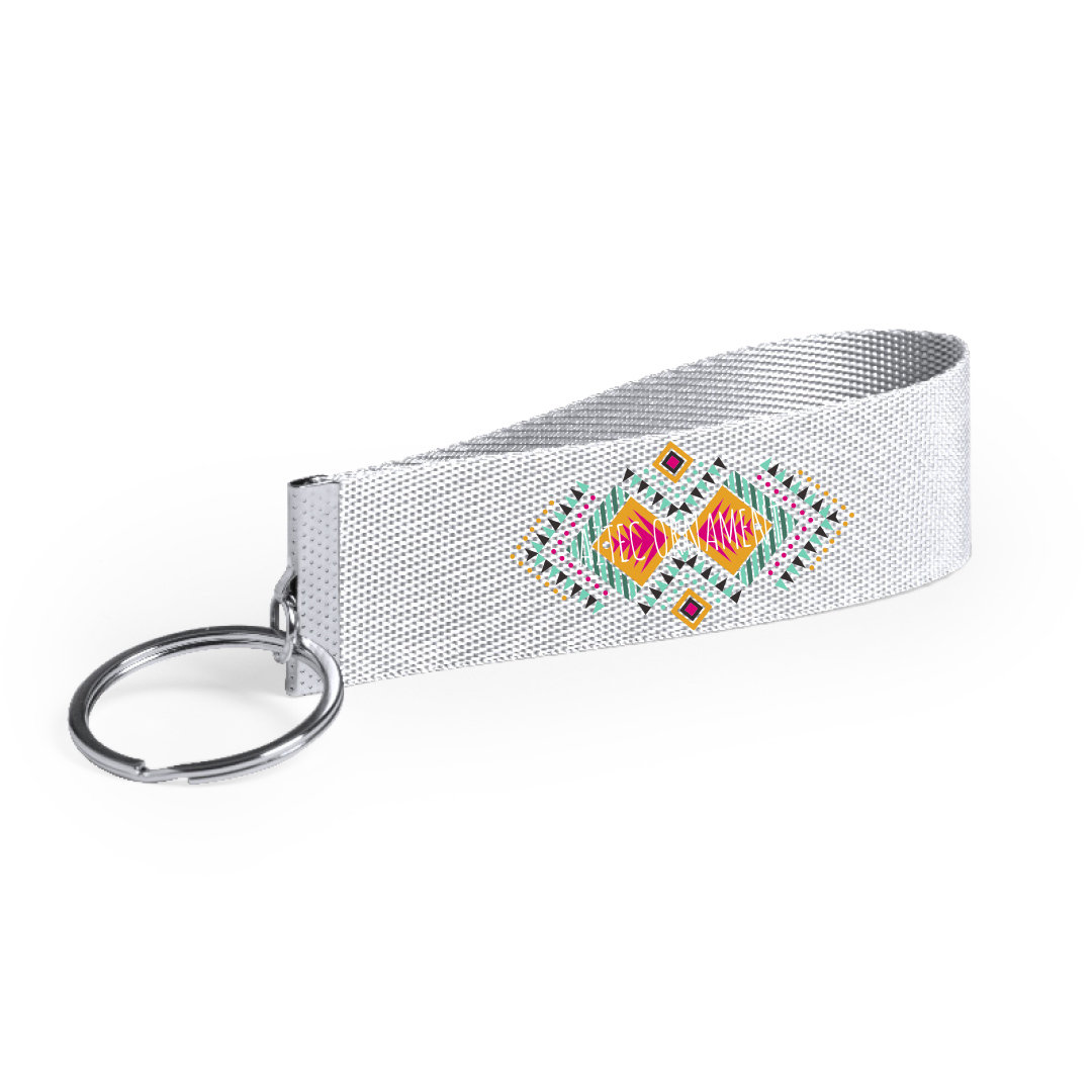 Llavero personalizado Tofin de poliéster resistente con detalles metálicos