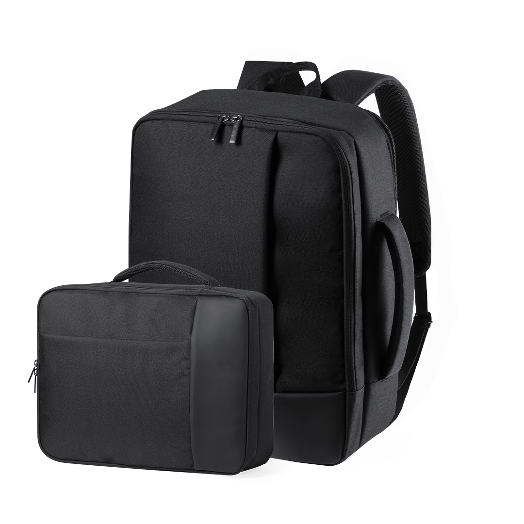 Mochila portadocumentos personalizada Hurkon de poliéster 300D con polipiel - Mochilas personalizadas - Regalo Promocional Personalizado