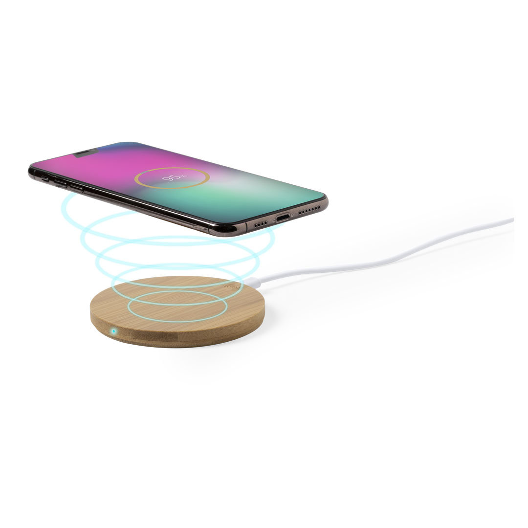 Cargador personalizado Hebant inalámbrico circular de bambú natural