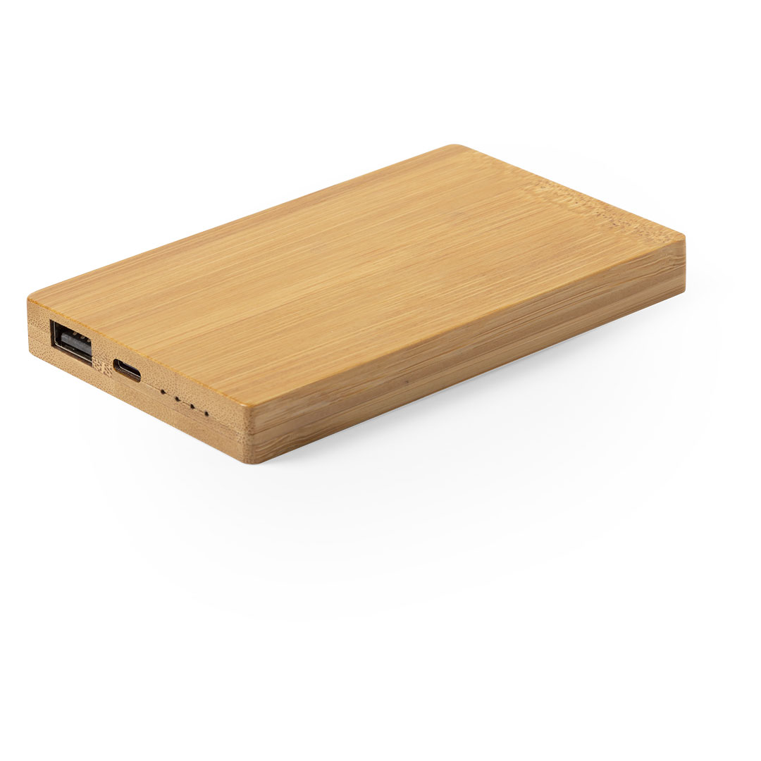Power Bank personalizada Nipax natural de bambú con cortes naturales de 5000mAh