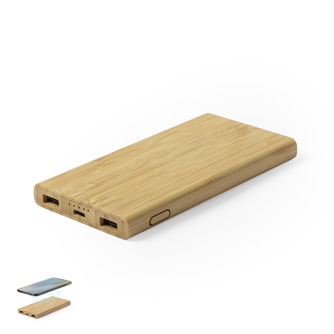 Power Bank personalizada Kalery de bambú natural con triple carga de 6000mAh - Tecnología - Regalo Promocional Personalizado