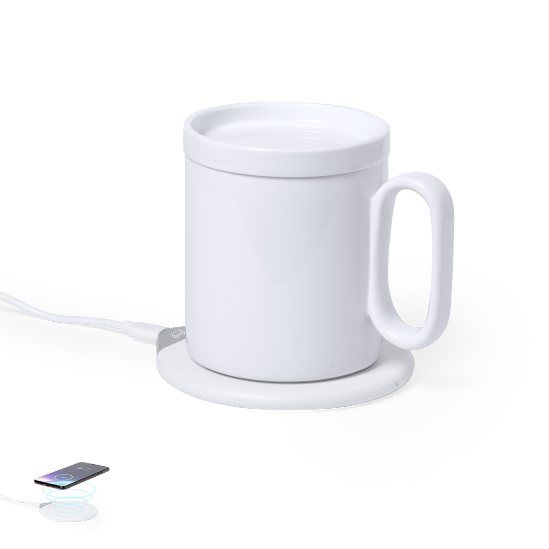 Calentador de tazas personalizado Kalan con cargador inalámbrico 10W - Tazas y vasos personalizados - Regalo Promocional Personalizado