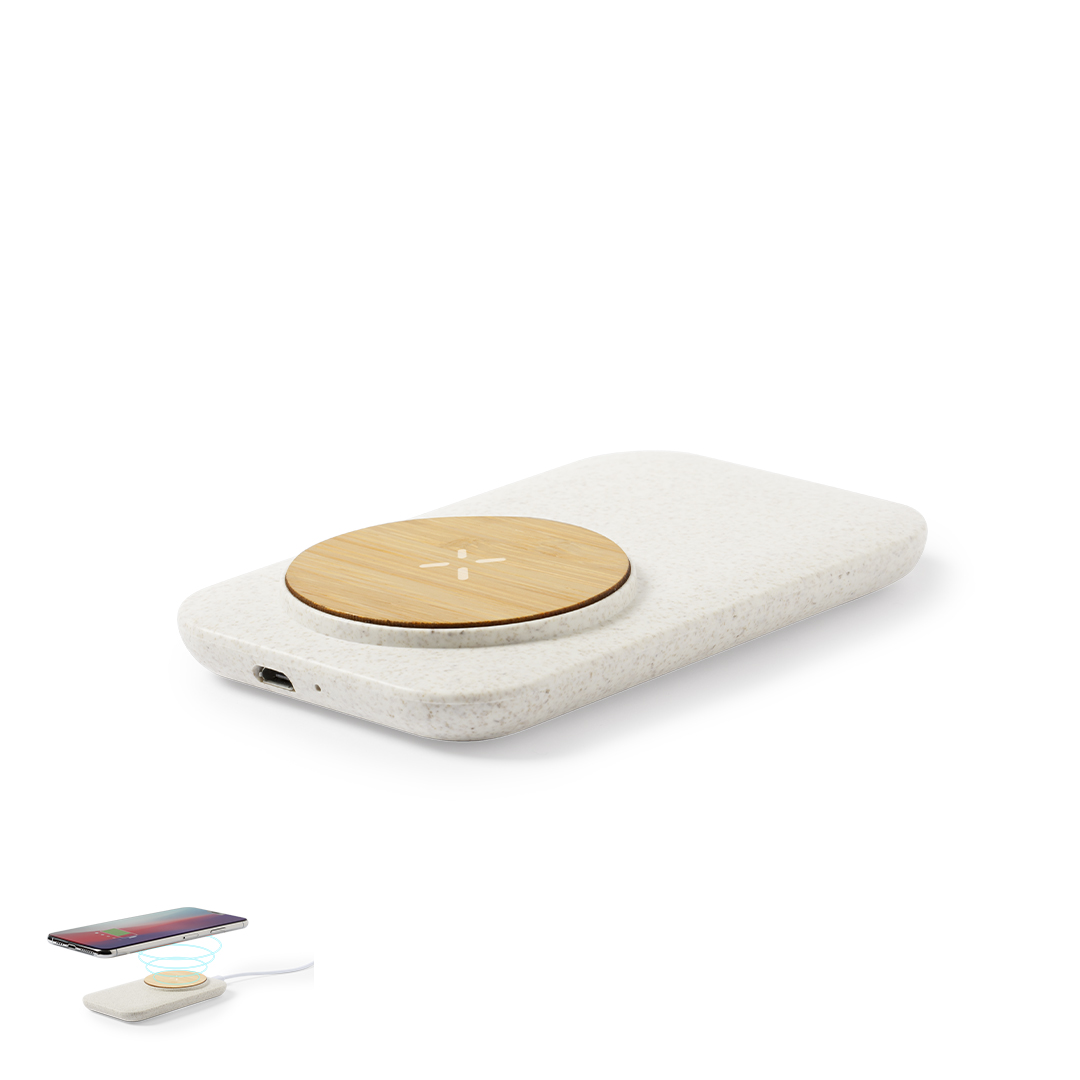 Cargador personalizado Claudix inalámbrico de bambú con caña de trigo - Tecnología - Regalo Promocional Personalizado