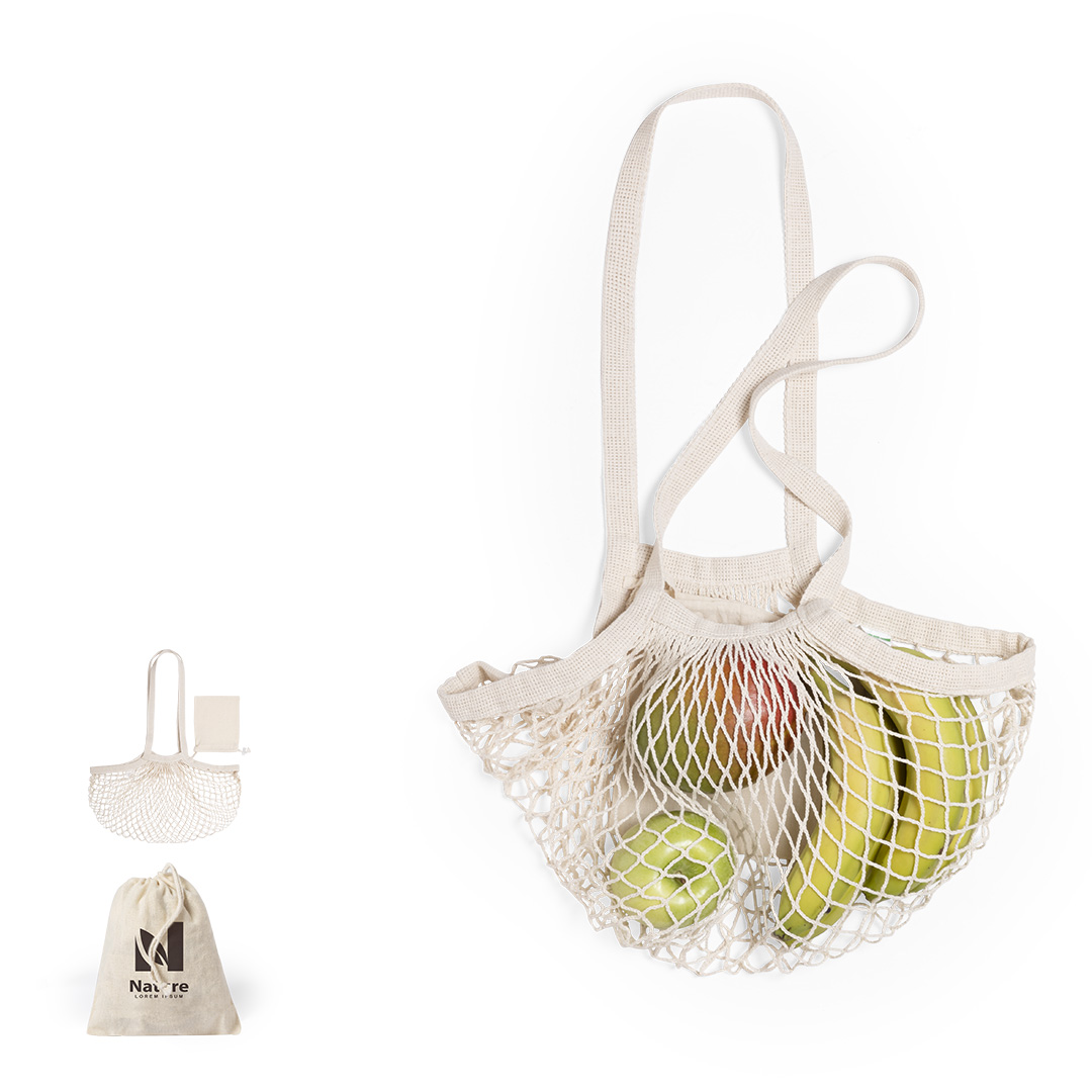 Bolsa plegable personalizada Nacry de redecilla algodón crudo - Bolsas personalizadas plegables - Regalo Promocional Personalizado