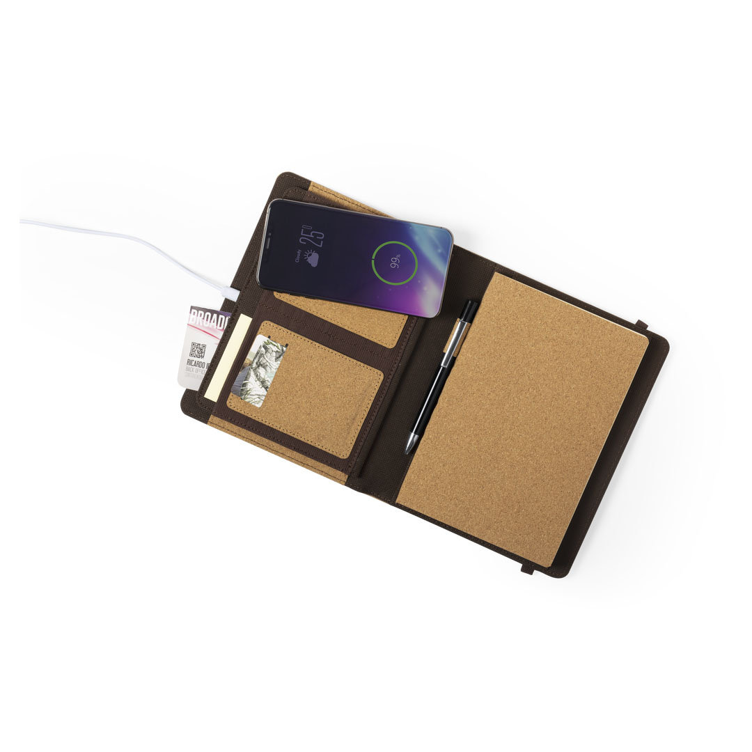 Bloc cargador personalizado Toskan nature en corcho con cargador inalámbrico en contraportada - Tecnología - Regalo Promocional Personalizado - vista alternativa