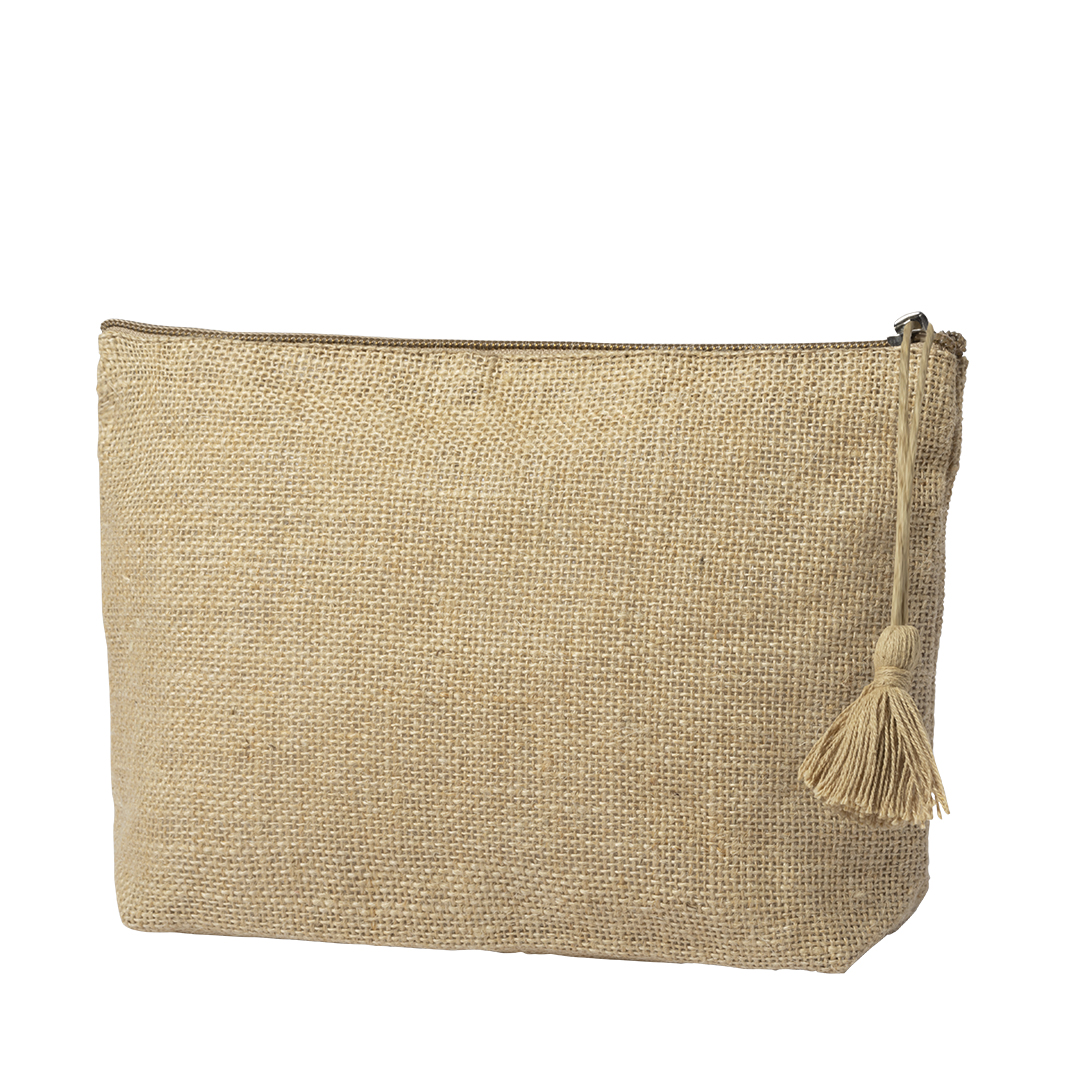 Neceser personalizado Lindak de yute laminado con tirador cuqui