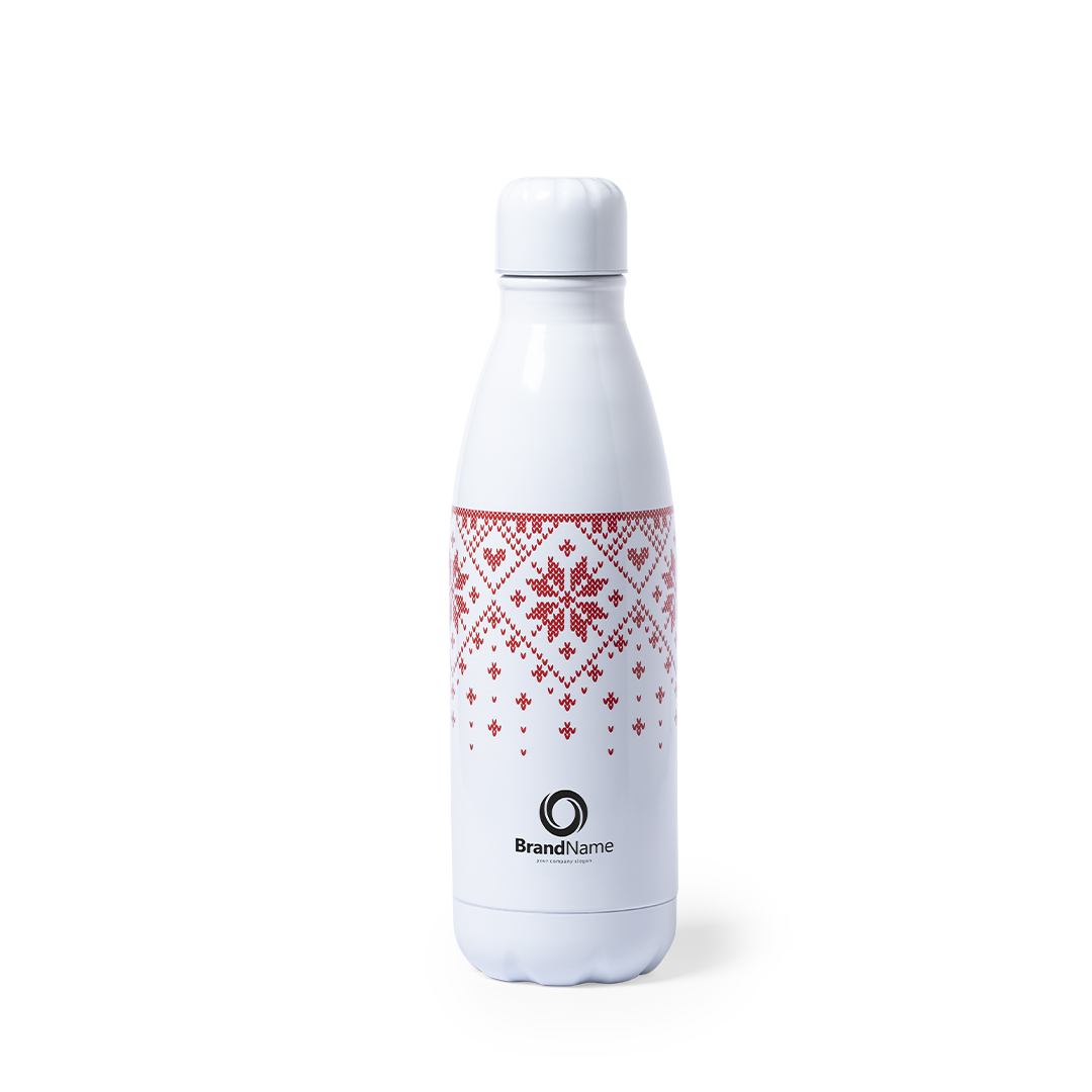 Bidón personalizado Yalok de 790ml en acero inoxidable brillo con diseño bicolor navideño - Tazas y botellas - Regalo Promocional Personalizado