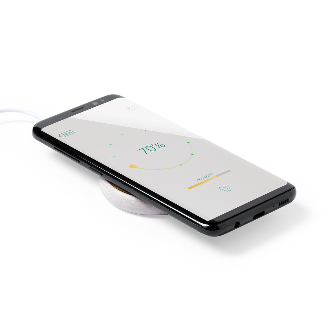 Cargador personalizado Fiore inalámbrico circular de bambú con caña de trigo - Tecnología - Regalo Promocional Personalizado - vista alternativa