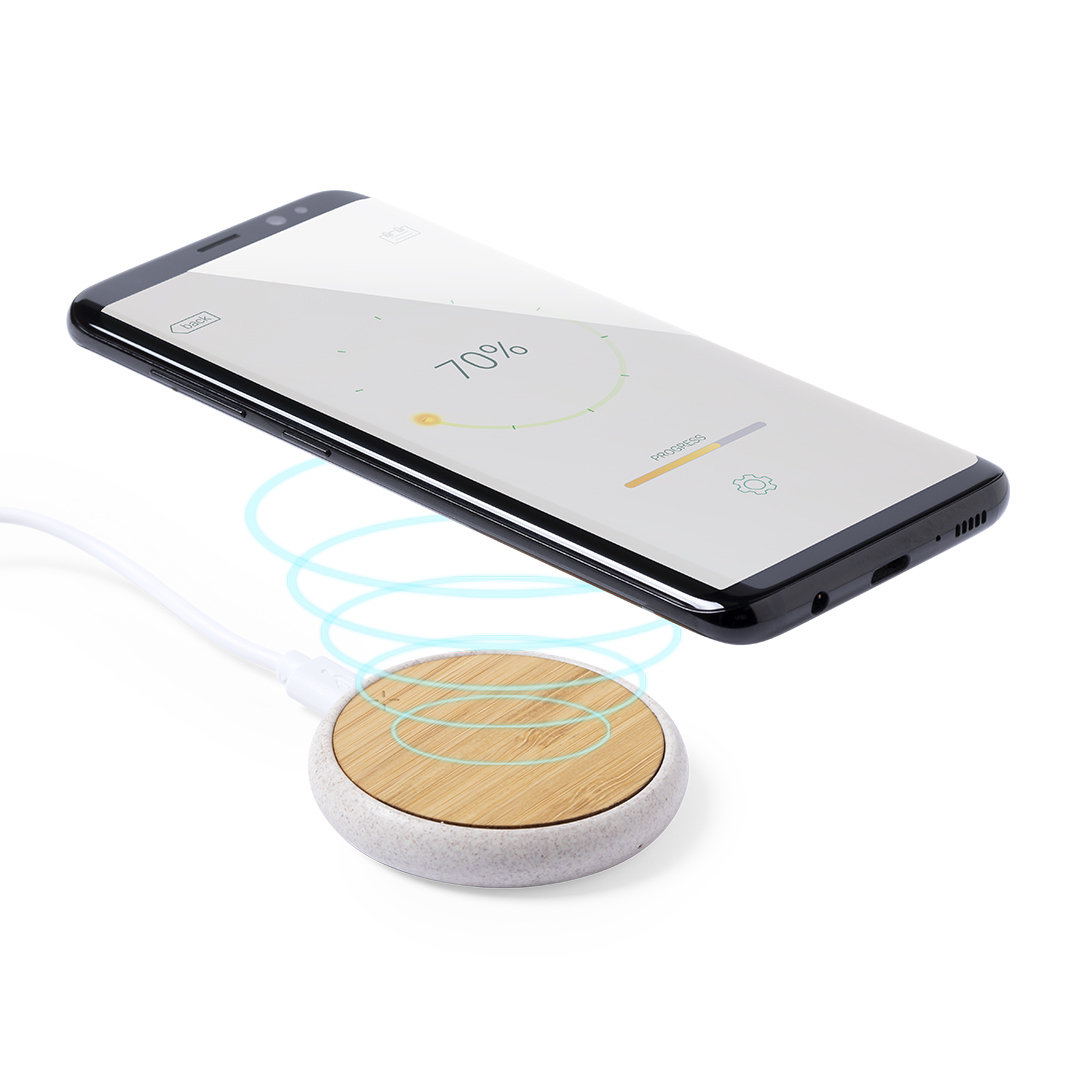 Cargador personalizado Fiore inalámbrico circular de bambú con caña de trigo - Tecnología - Regalo Promocional Personalizado - imagen 3
