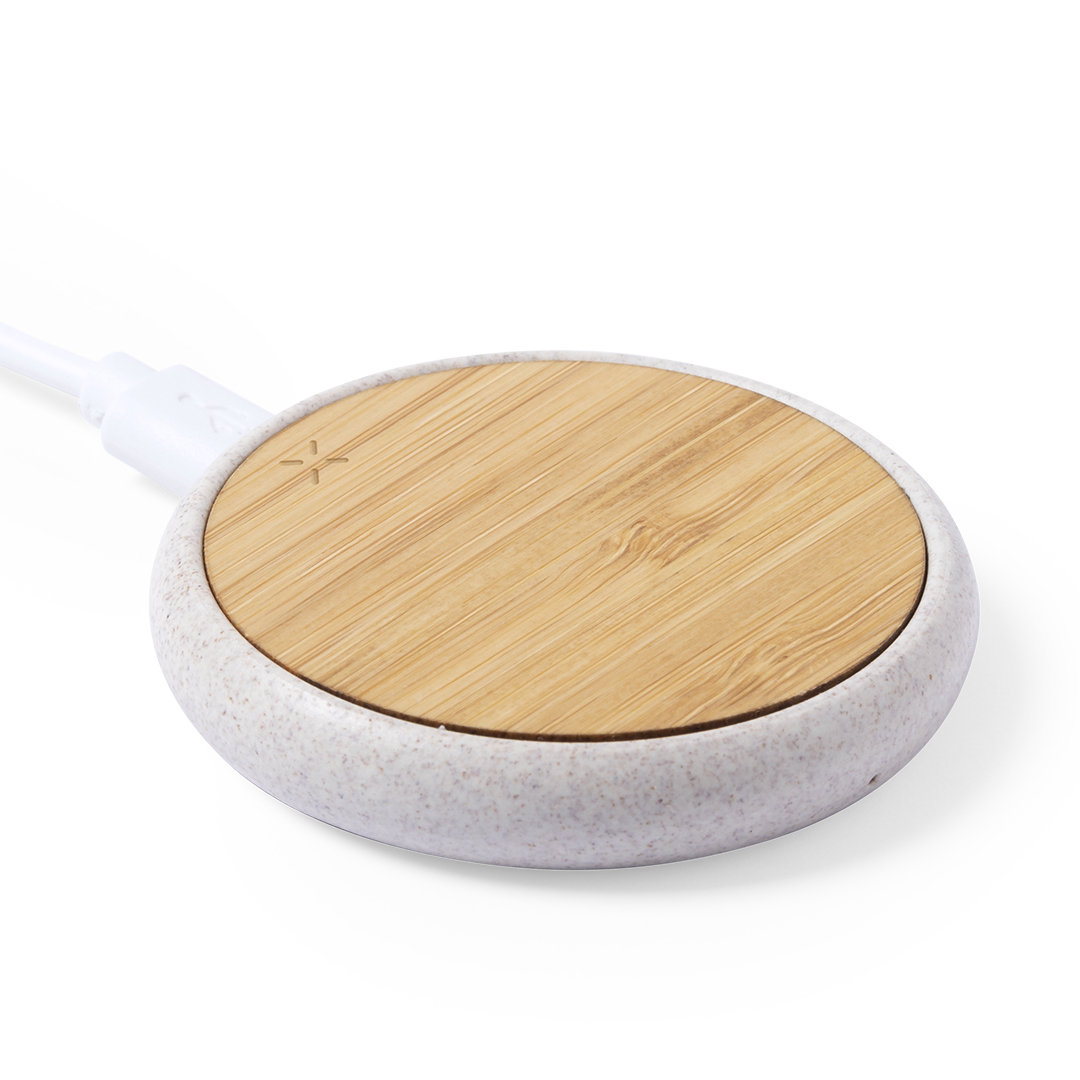 Cargador personalizado Fiore inalámbrico circular de bambú con caña de trigo - Tecnología - Regalo Promocional Personalizado - imagen 4