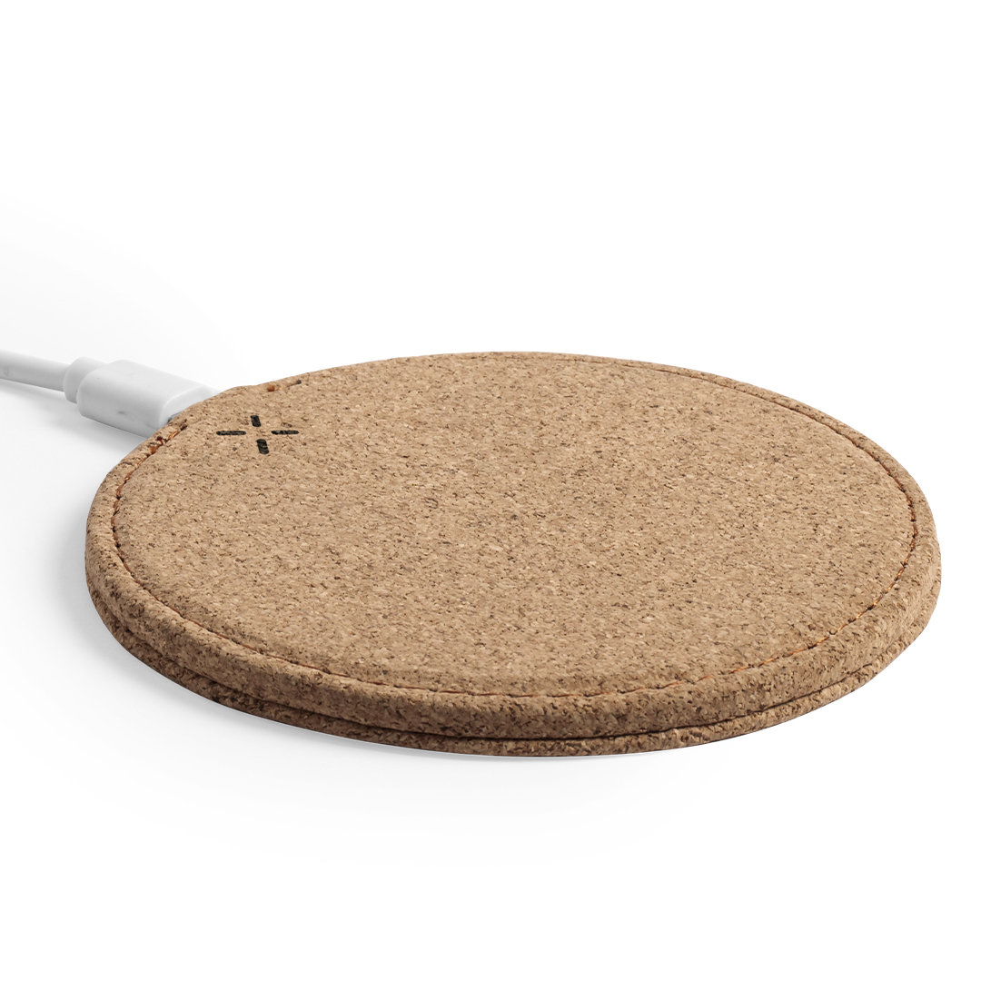 Cargador personalizado Kibox inalámbrico circular de corcho natural