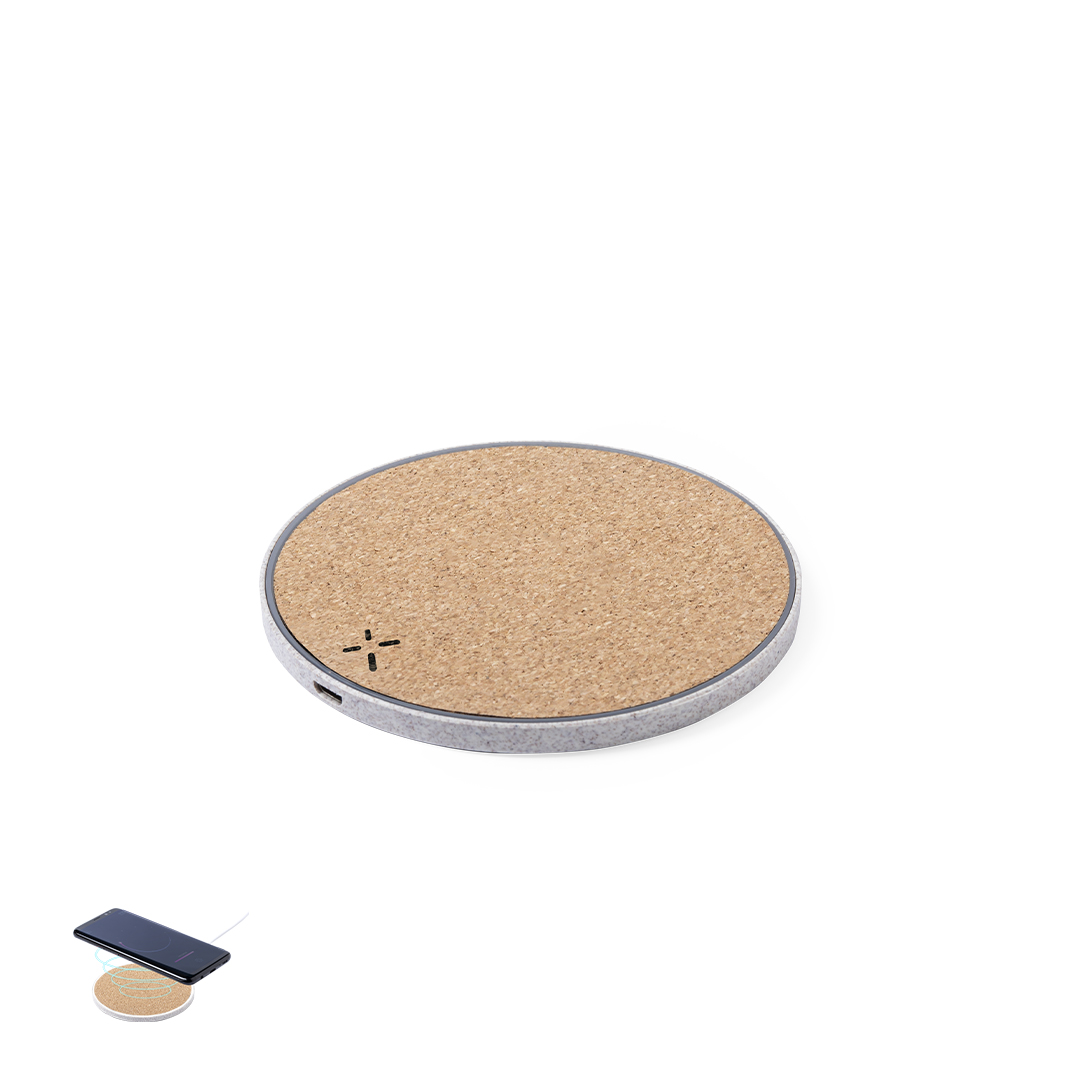 Cargador personalizado Livor inalámbrico 10W de corcho con caña de trigo - Tecnología - Regalo Promocional Personalizado