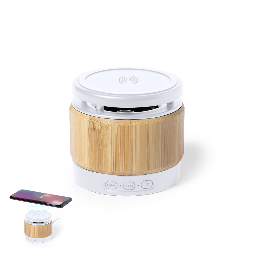 Altavoz cargador Zakrox bambú ABS con diseño compacto - Tecnología - Regalo Promocional Personalizado
