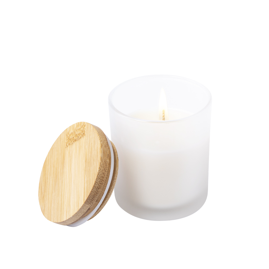 Vela aromática personalizada Trivak de cristal con tapón bambú - Velas personalizadas - Regalo Promocional Personalizado
