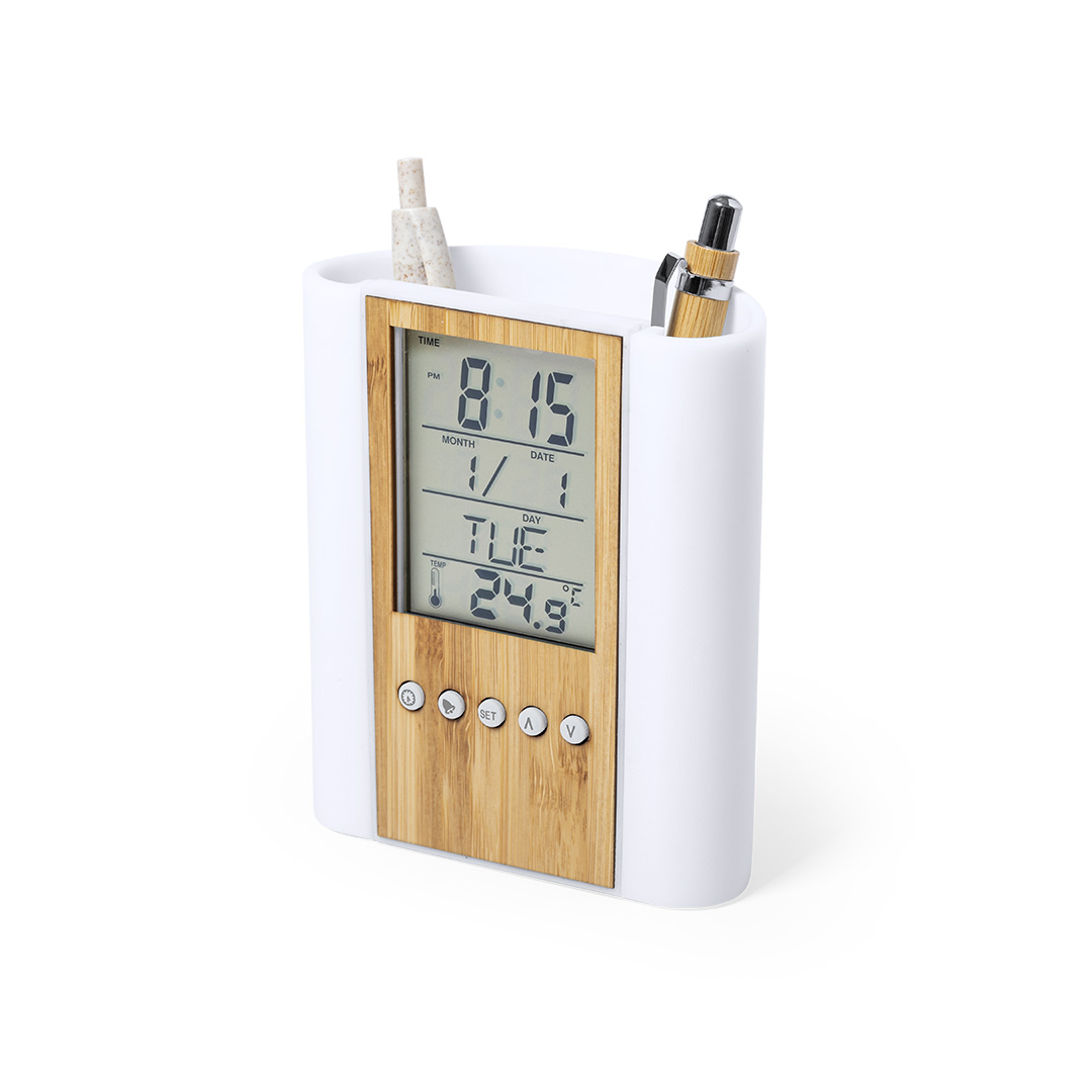 Lapicero multifunción personalizado Petrox de bambú con reloj - Tecnología - Regalo Promocional Personalizado