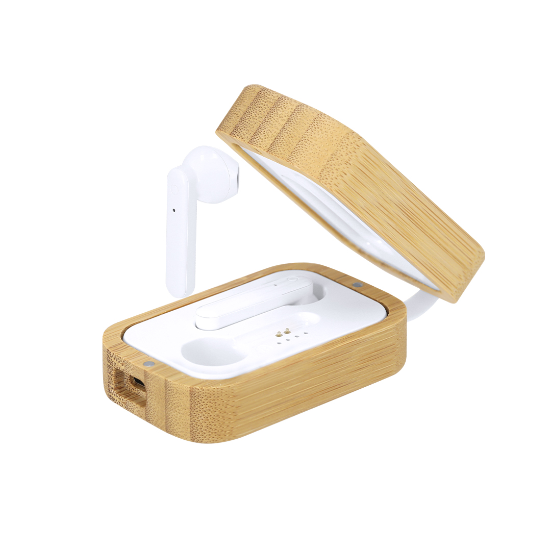 Auriculares Tresan bambú estuche cargador natural - Tecnología - Regalo Promocional Personalizado