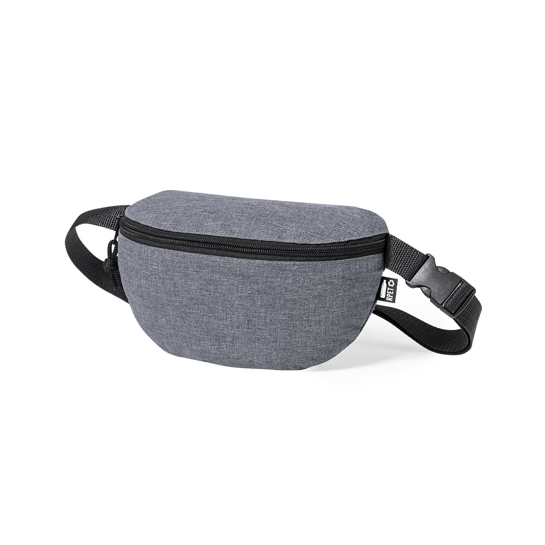 Riñonera personalizada Parks de RPET 600D efecto melange con distintivo