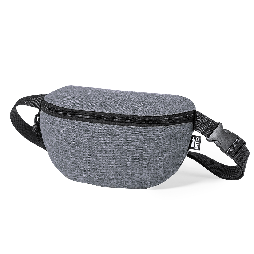 Riñonera personalizada Parks de RPET 600D efecto melange con distintivo - Riñoneras personalizadas - Regalo Promocional Personalizado