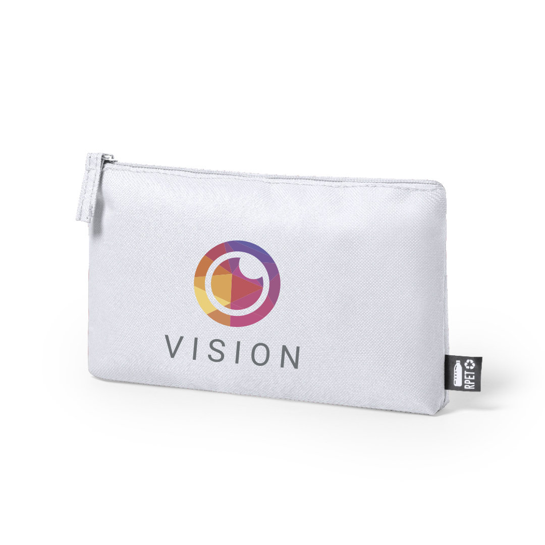 Neceser personalizado Akilax de 600D RPET con distintivo reciclado