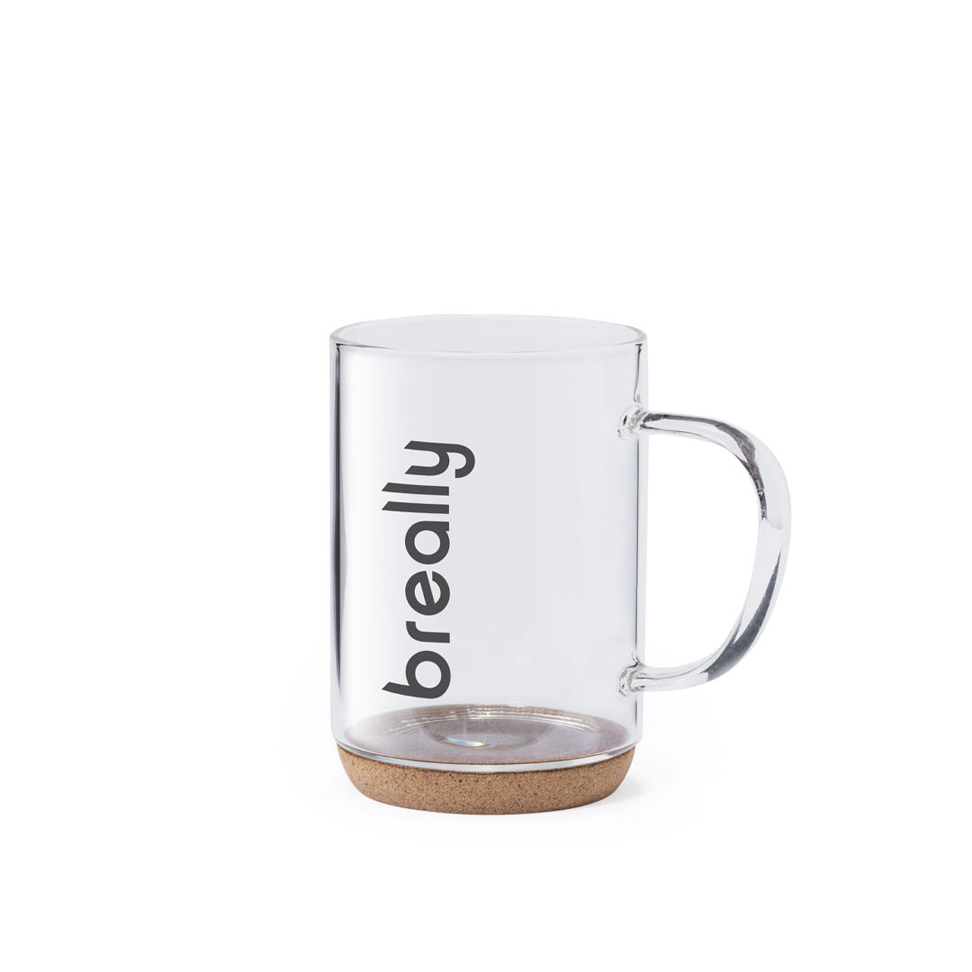 Taza personalizada Hindras de cristal de borosilicato de 450ml con base de corcho - Tazas y vasos personalizados - Regalo Promocional Personalizado