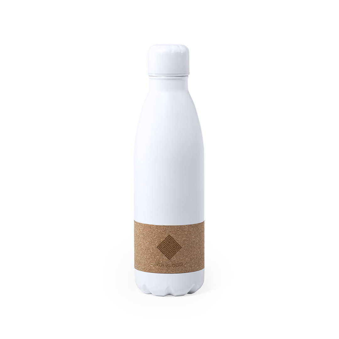 Bidón personalizado Rekka 750ml acero blanco corcho