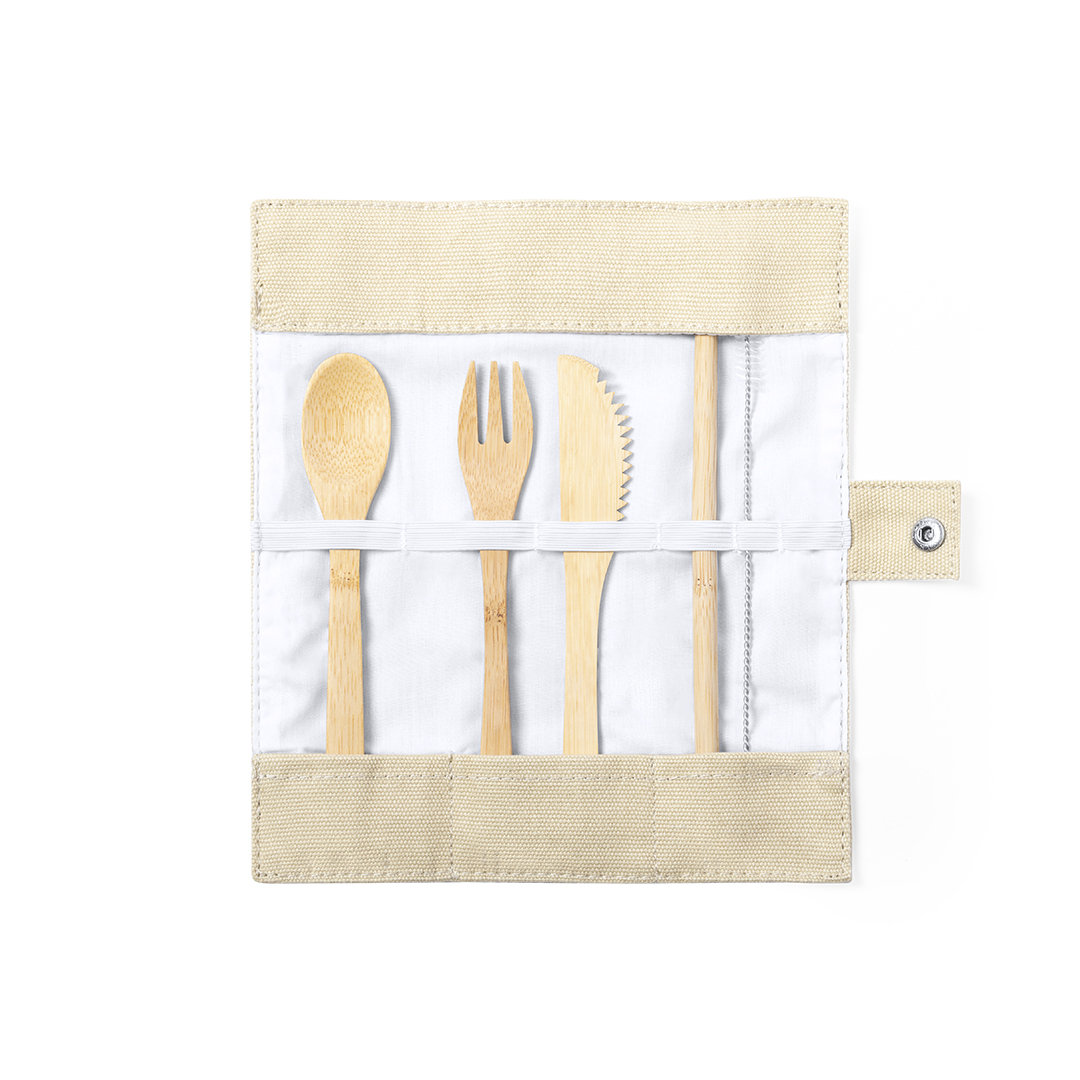 Set cubiedos personalizado Corpax de bambú con funda canvas - Packs de regalo personalizado - Regalo Promocional Personalizado - vista alternativa