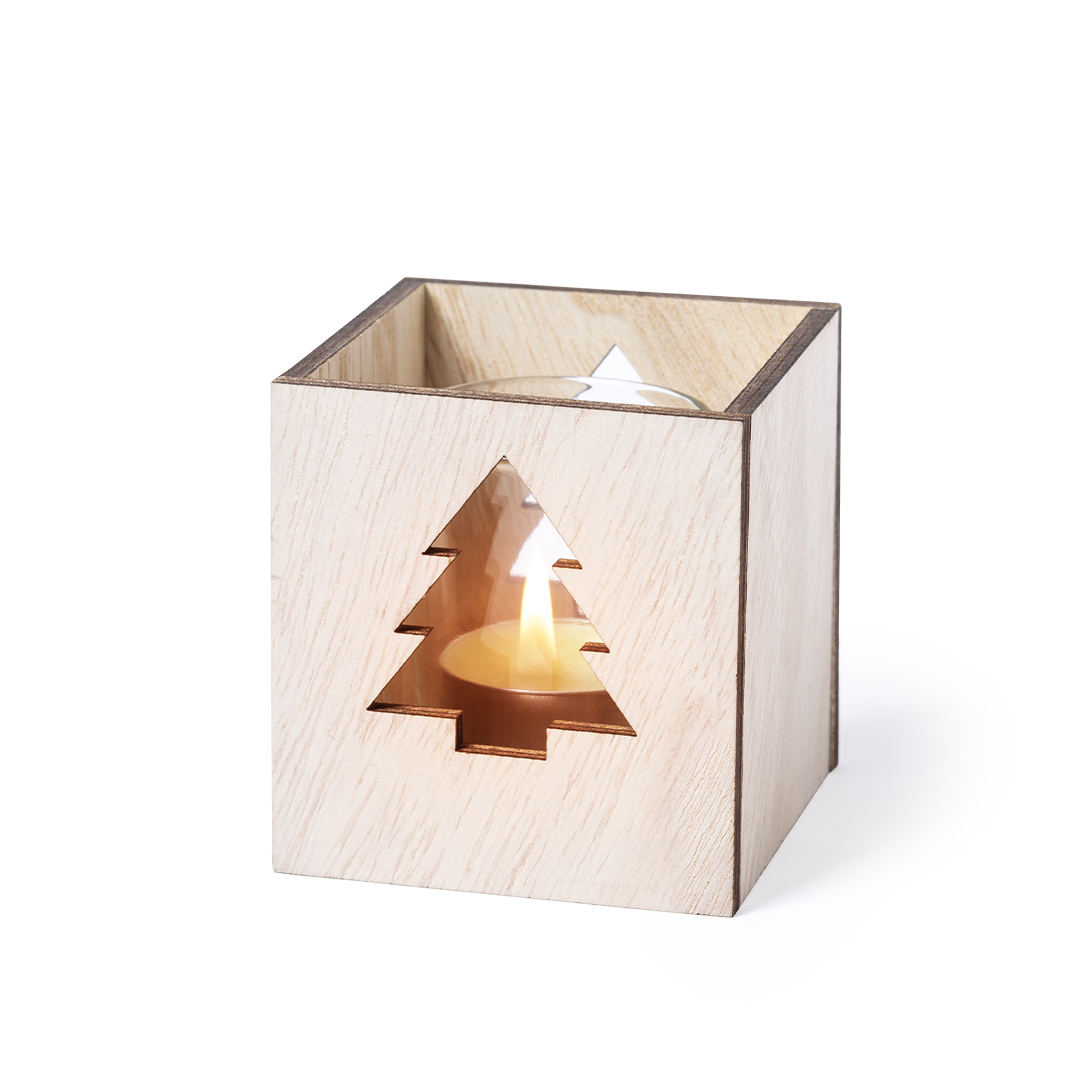Vela aromática personalizada Keylax navideña de cristal con caja madera - Velas personalizadas - Regalo Promocional Personalizado
