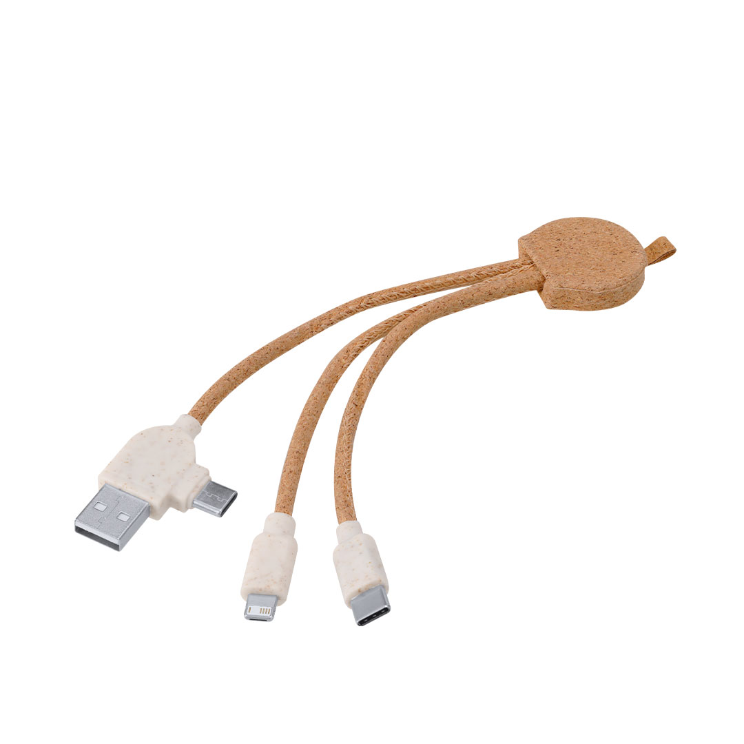 Cable cargador personalizado Stuart de corcho natural y caña de trigo