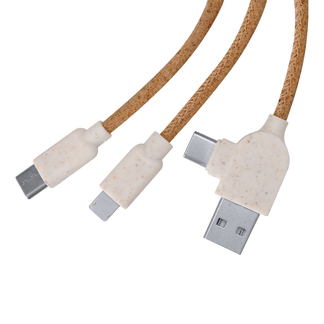 Cable cargador personalizado Stuart de corcho natural y caña de trigo - Tecnología - Regalo Promocional Personalizado - imagen 3
