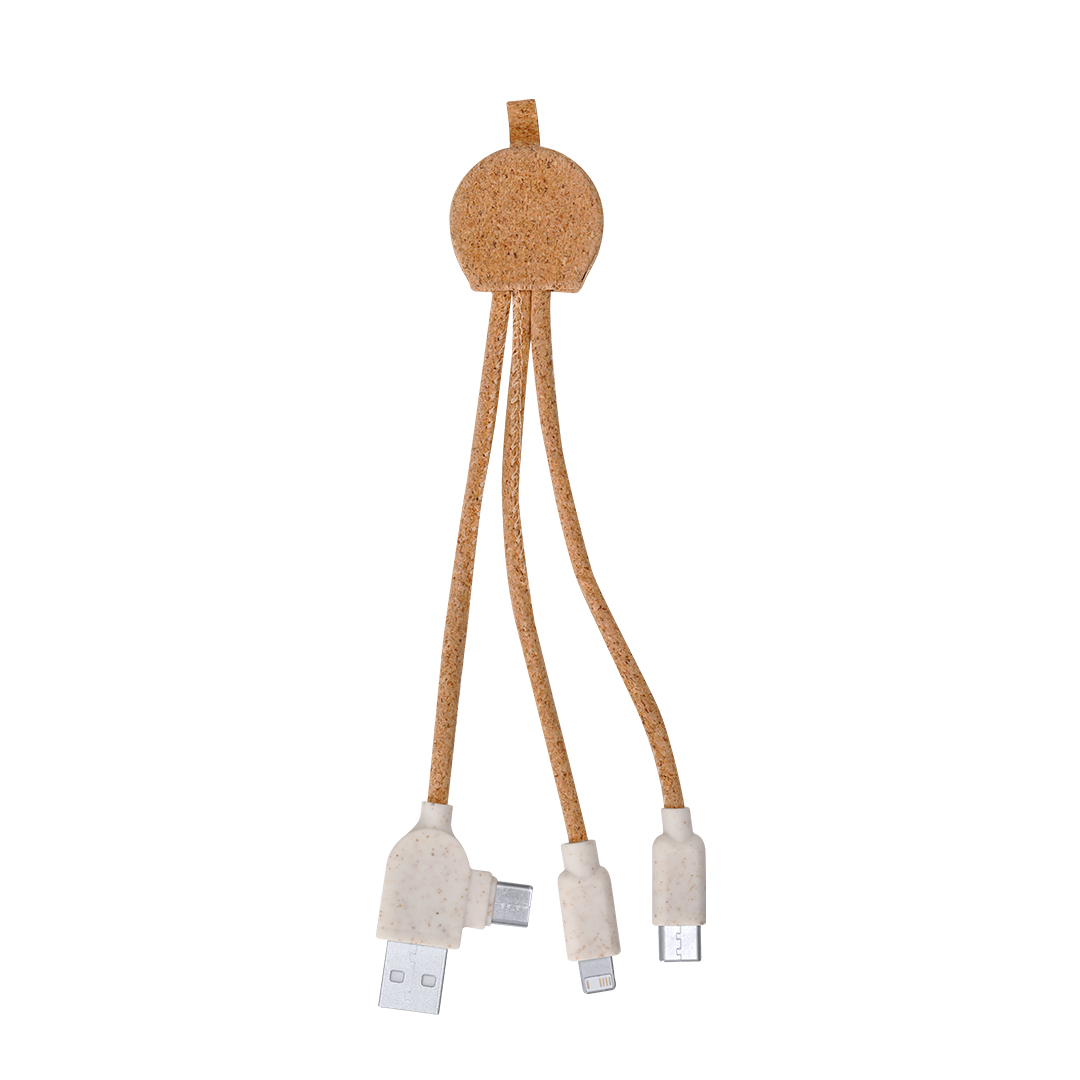 Cable cargador personalizado Stuart de corcho natural y caña de trigo - Tecnología - Regalo Promocional Personalizado