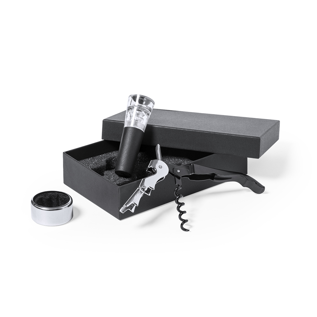 Set de vinos personalizado Noarek negro con bomba de vacío y funda protectora - Packs de regalo personalizado - Regalo Promocional Personalizado