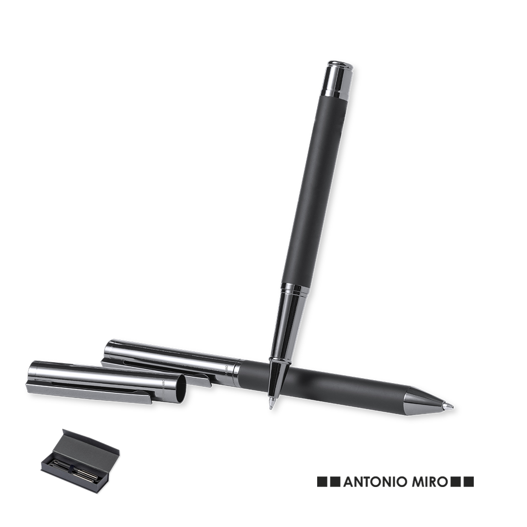 Set personalizado Tengluk de Antonio Miró con bolígrafo y roller metálicos - Set de escritura personalizados - Regalo Promocional Personalizado