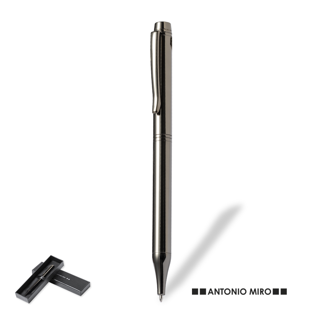 Bolígrafo personalizado Antonio Miró Gordon metálico con caja negra - Set de escritura personalizados - Regalo Promocional Personalizado