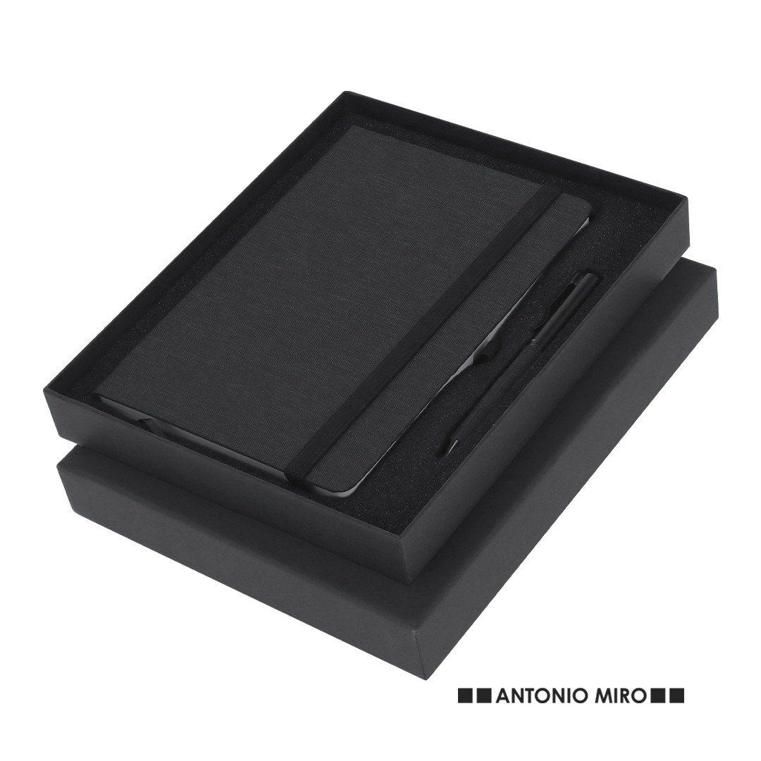Set personalizado Nimaly Antonio Miró bloc poliéster 300D con bolígrafo - Set de escritura personalizados - Regalo Promocional Personalizado