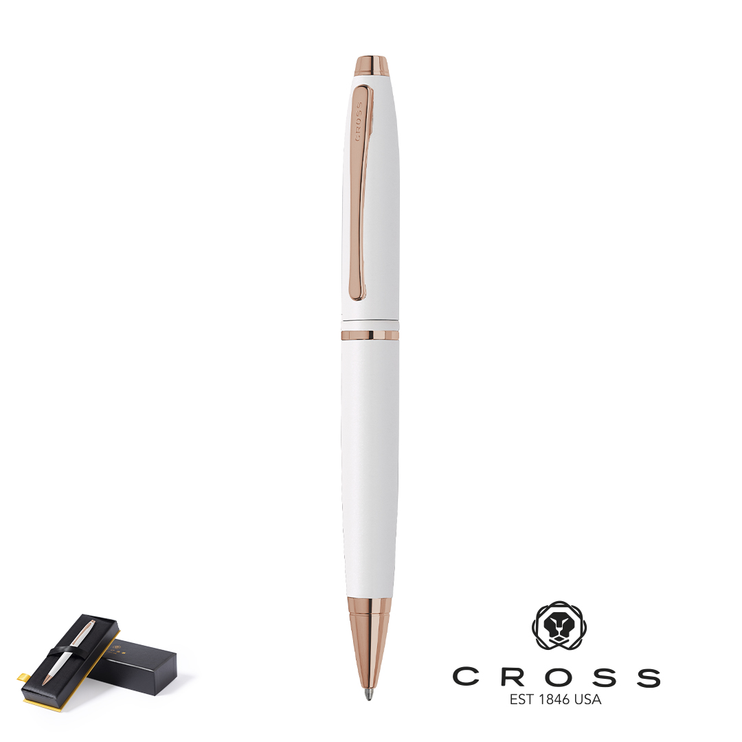 Bolígrafo personalizado Cross Calais White bicolor con oro rosa - Oficina - Regalo Promocional Personalizado