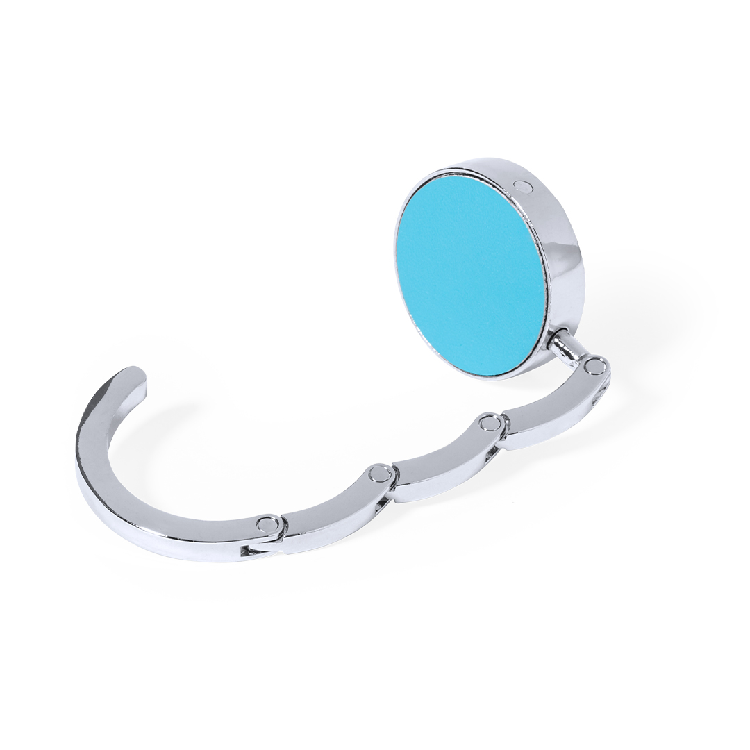 Cuelgabolsos plegable personalizado Skype metálico con polipiel