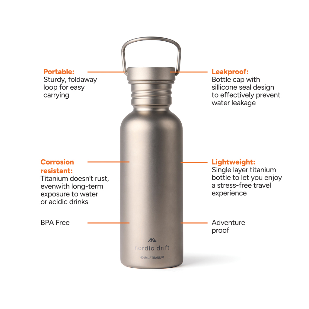 Botella agua Nordic Drift Trail Ultra Light titanio 600 ml - Tazas y botellas - Regalo Promocional Personalizado - imagen 3