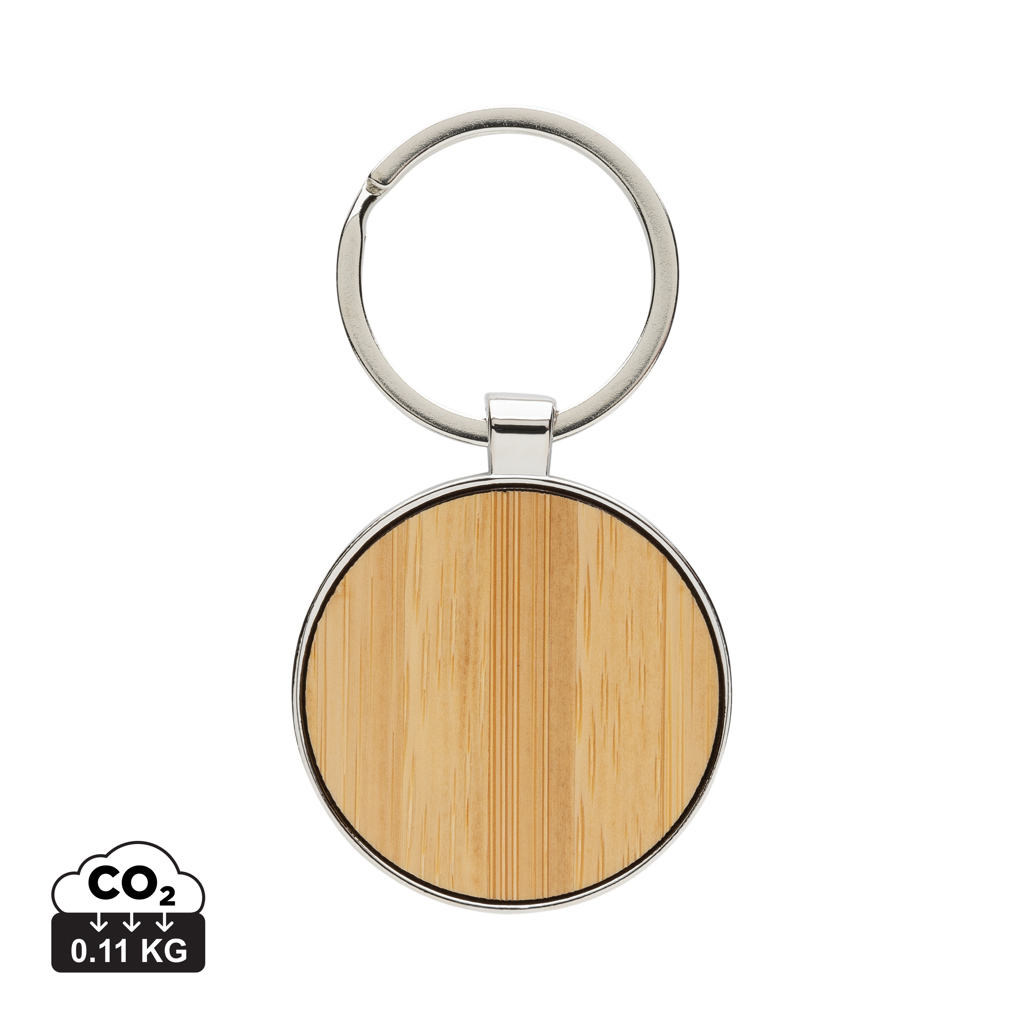 Llavero redondo de aleación de zinc reciclado RCS con bambú - Llaveros, pins y chapas - Regalo Promocional Personalizado