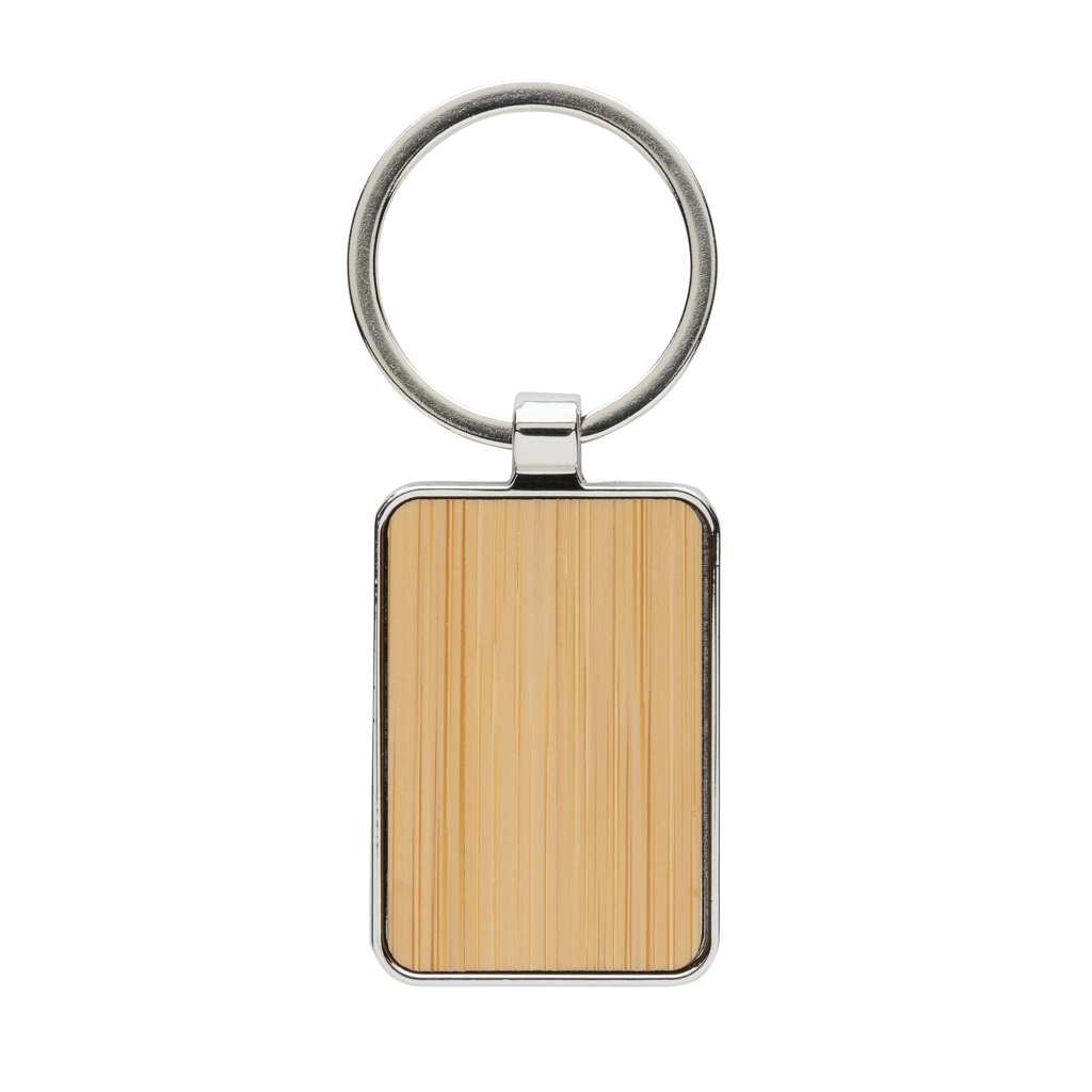 Llavero rectangular aleación de zinc reciclado RCS con bambú - Llaveros, pins y chapas - Regalo Promocional Personalizado - vista alternativa