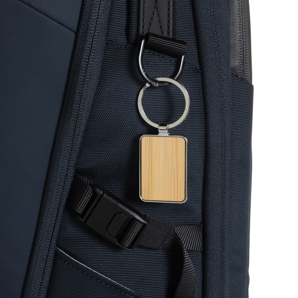 Llavero rectangular aleación de zinc reciclado RCS con bambú - Llaveros, pins y chapas - Regalo Promocional Personalizado - imagen 4