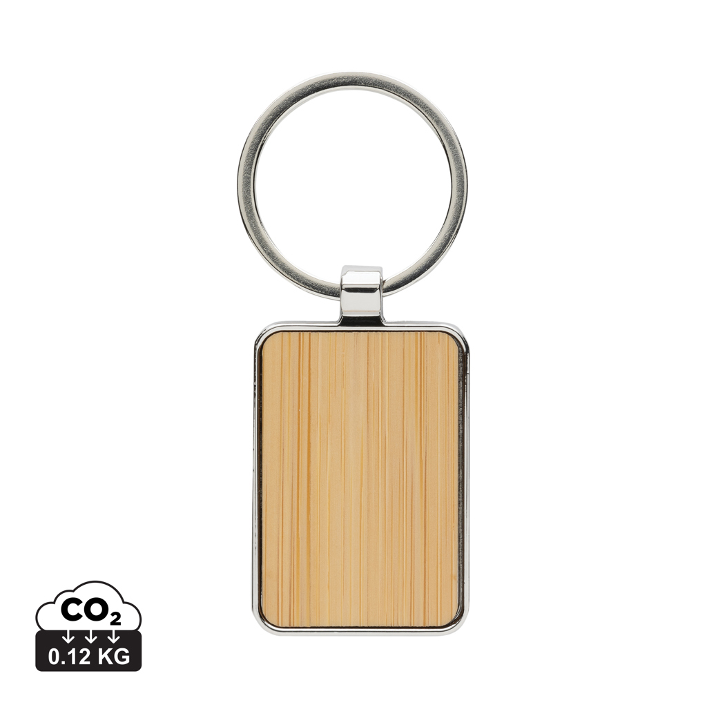 Llavero rectangular aleación de zinc reciclado RCS con bambú - Llaveros, pins y chapas - Regalo Promocional Personalizado
