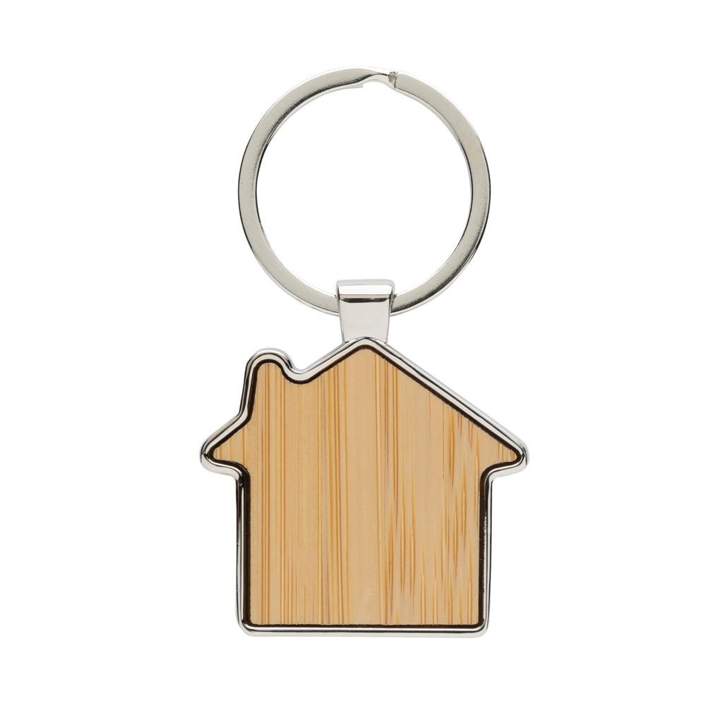Llavero forma casa aleación de zinc reciclado RCS con bambú - Llaveros, pins y chapas - Regalo Promocional Personalizado - vista alternativa