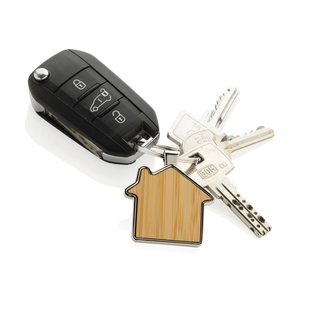Llavero forma casa aleación de zinc reciclado RCS con bambú - Llaveros, pins y chapas - Regalo Promocional Personalizado - imagen 3